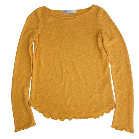 Free People FP Beach Mustard Yellow Scalloped Hem Sweater - Picture 4 of 12